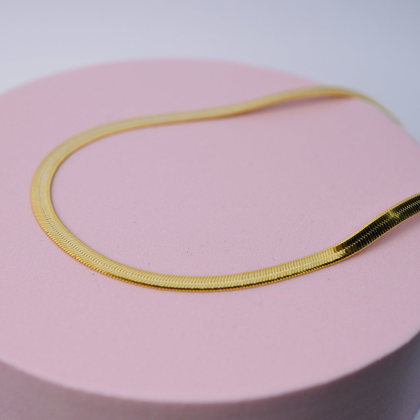 Flat Herringbone Chain Necklace - 18K Gold Plated Sterling
