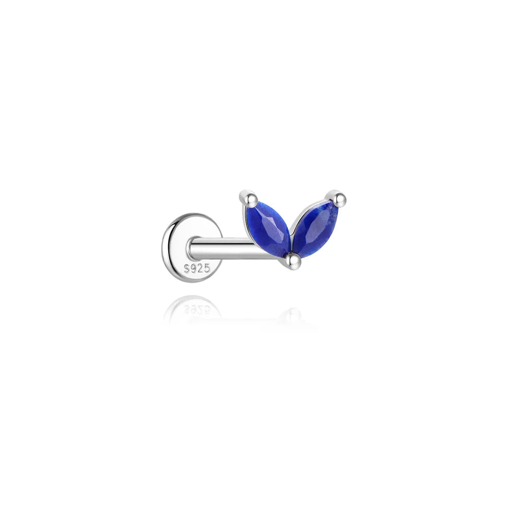 Double Marquise Curved Flat Back Earring with Lapis Lazuli - Sterling Silver