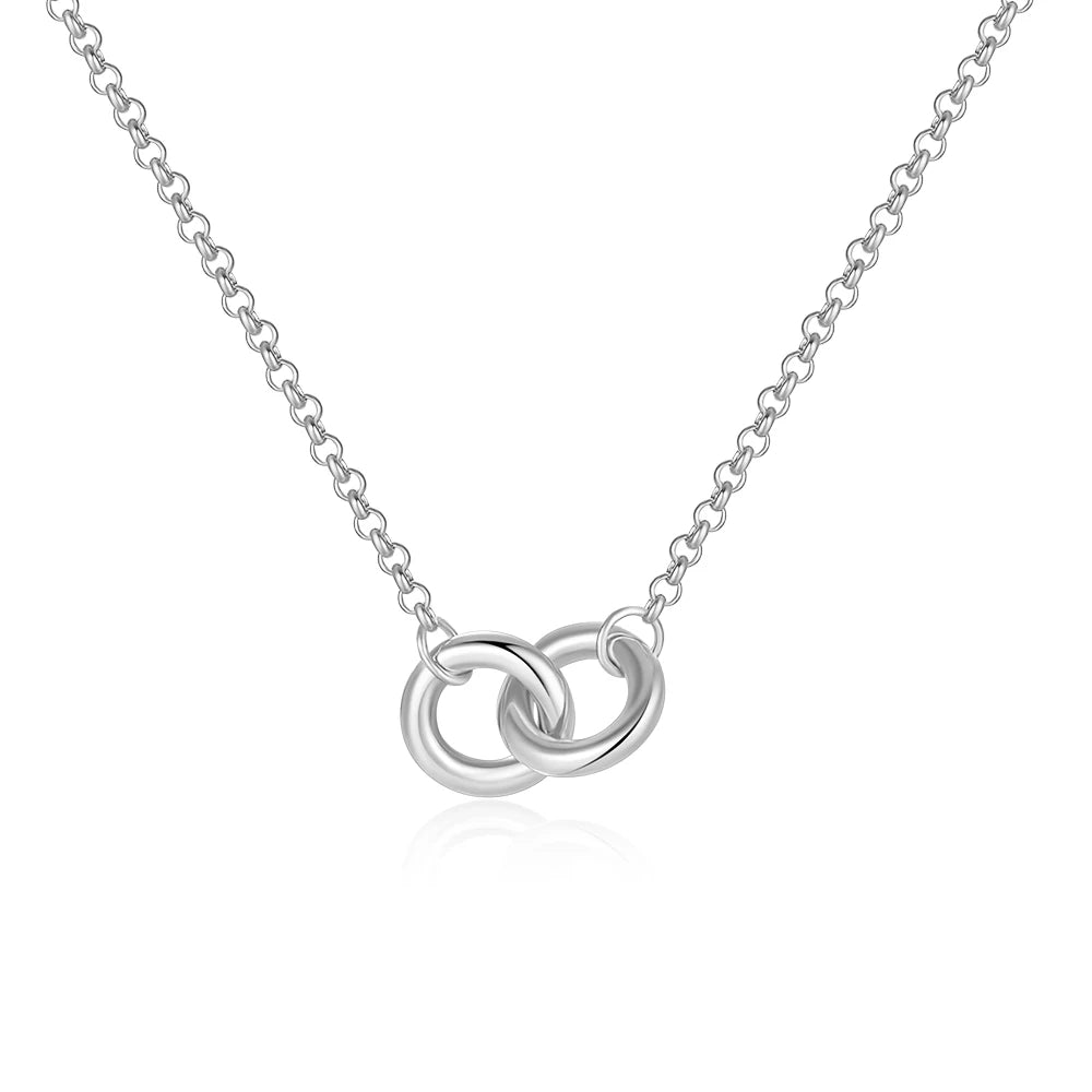 Interlocking Double Ring Necklace - Sterling Silver