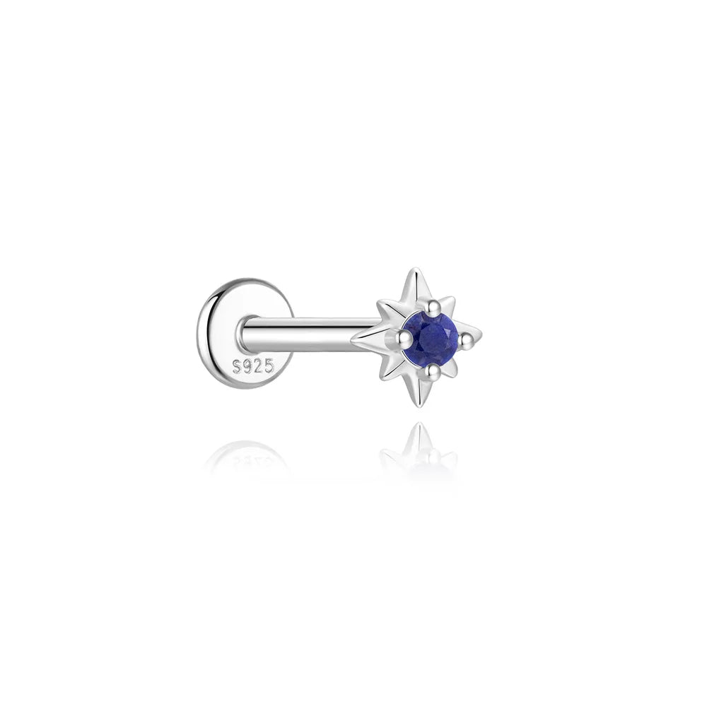 Star Set Flat Back Earring with Lapis Lazuli - Sterling Silver