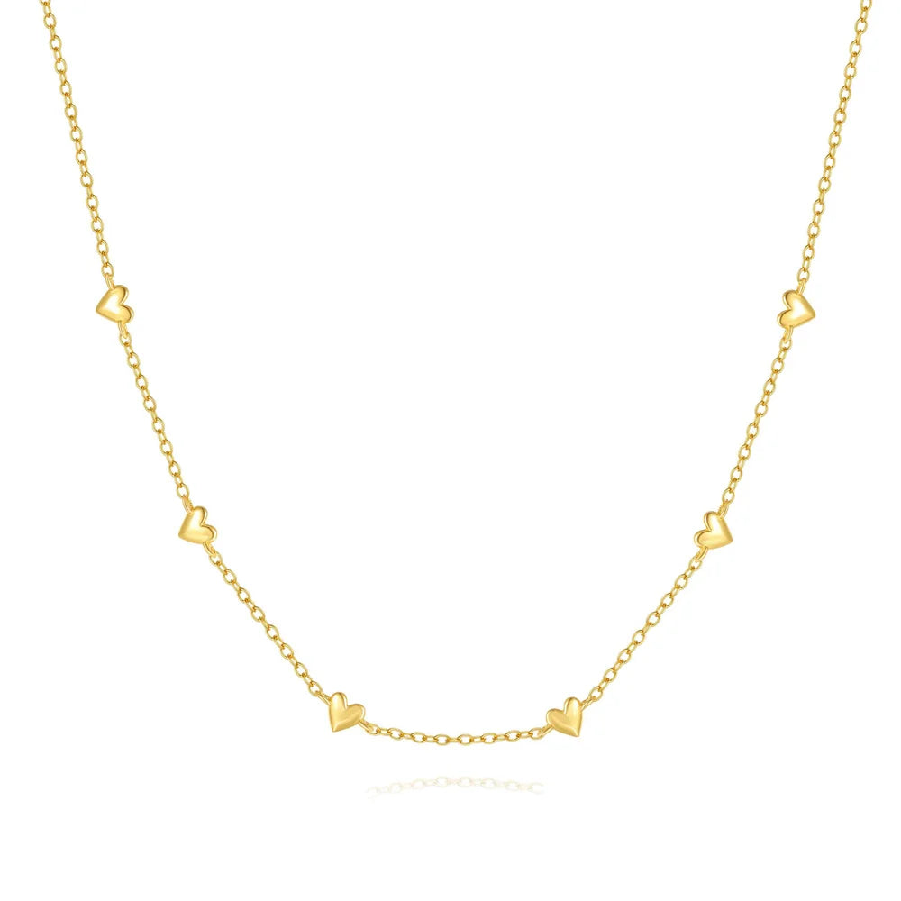 Multi Heart Charm Necklace - 14K Gold Plated Sterling Silver