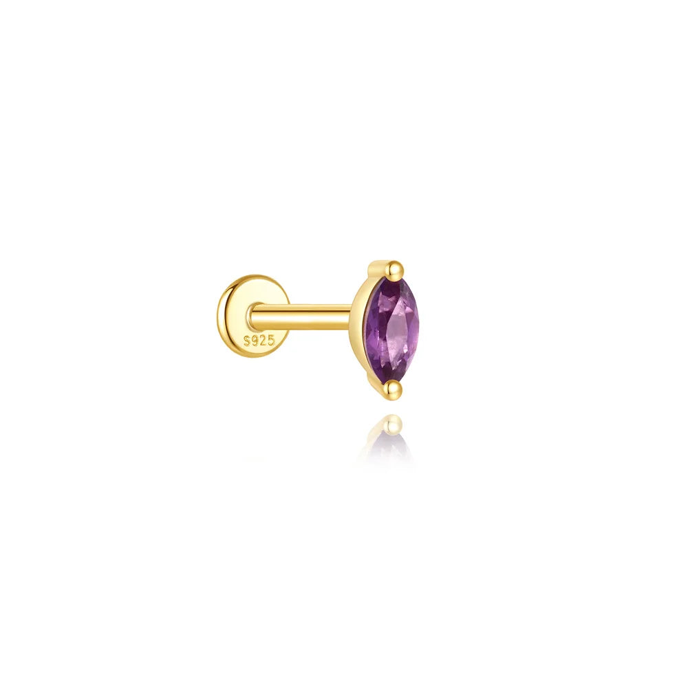Pear Teardrop Stud Earring with Amethyst - 14K Gold Plated Sterling Silver