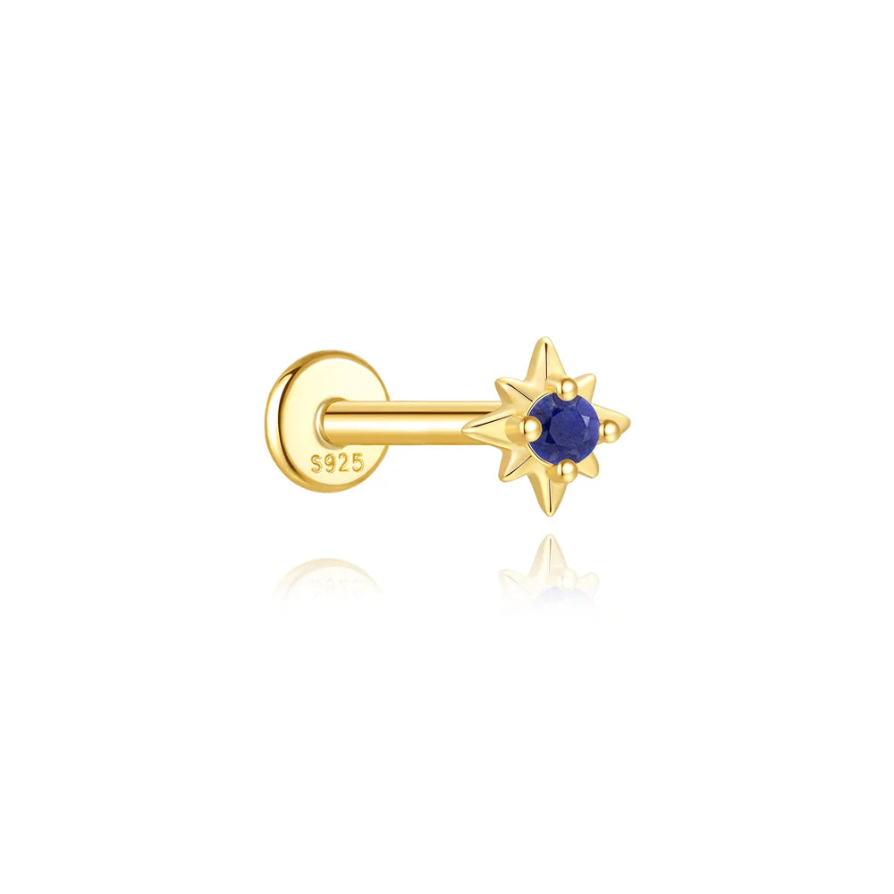 Star Set Flat Back Earring with Lapis Lazuli - 14K Gold Plated Sterling Silver