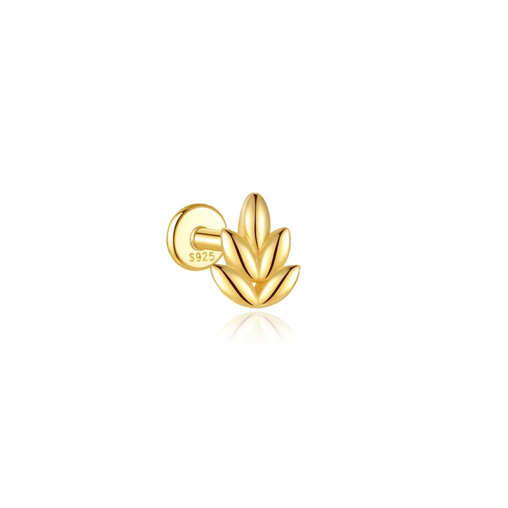 Leaf Flat Back Stud Earring - 14K Gold Plated Sterling Silver