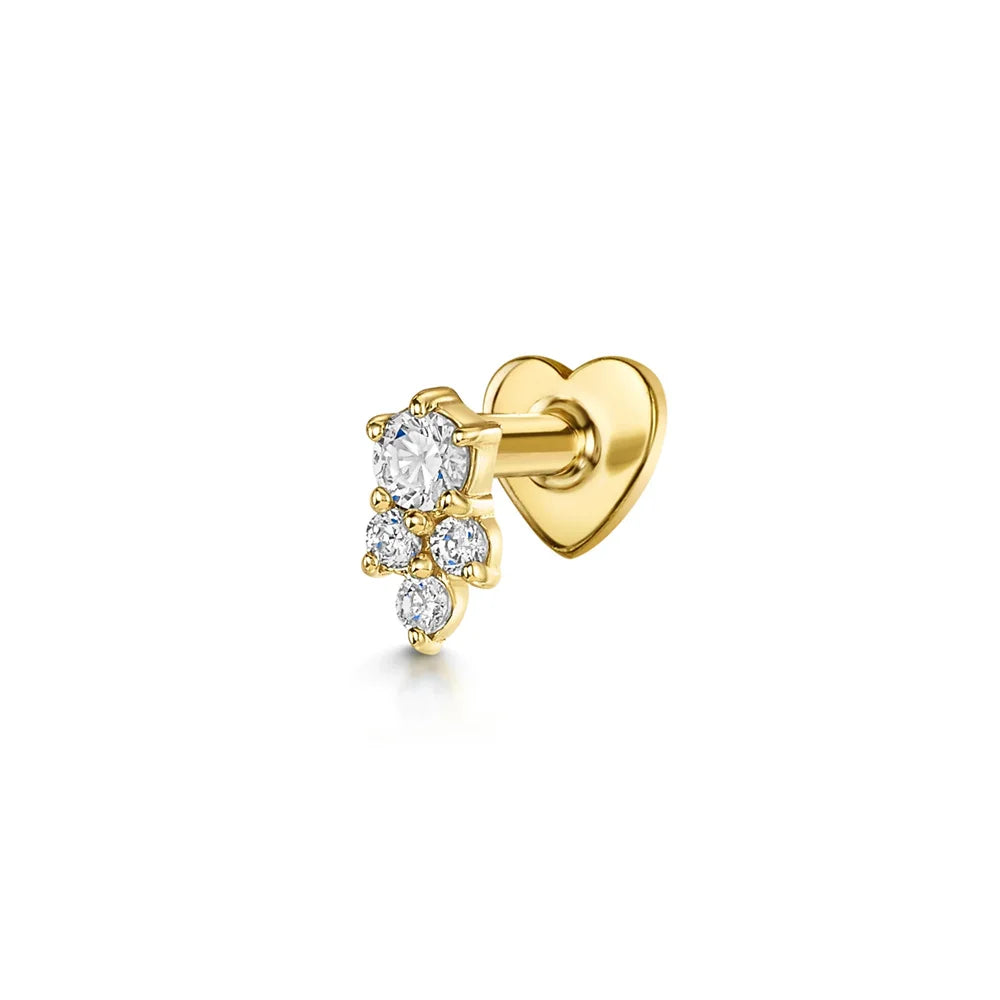 Four Stone Cluster Flat Back Earring with Cubic Zirconia - 14K Gold Plated Sterling Silver