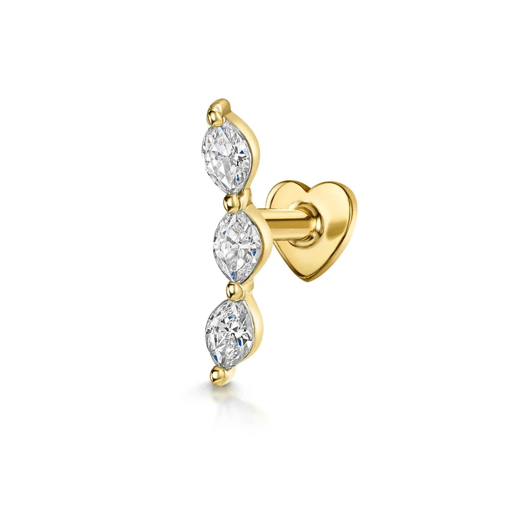 Triple Marquise Curved Flat Back Earring with Cubic Zirconia - 14K Gold Plated Sterling Silver