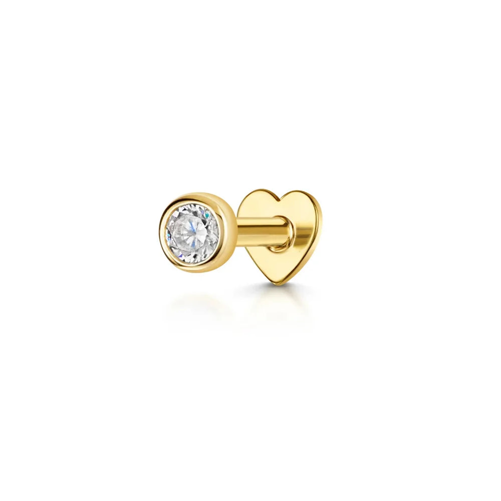Round Bezel Set Flat Back Earring with Cubic Zirconia - 14K Gold Plated Sterling Silver