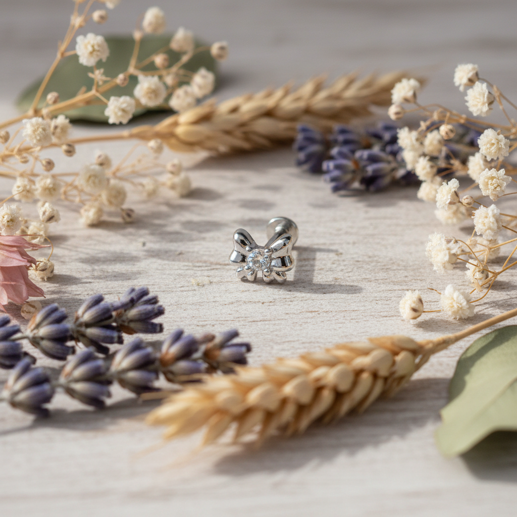 Eloree Jewellery Bow Flat Back Earring. Sterling silver bow with cubic zirconia detail.