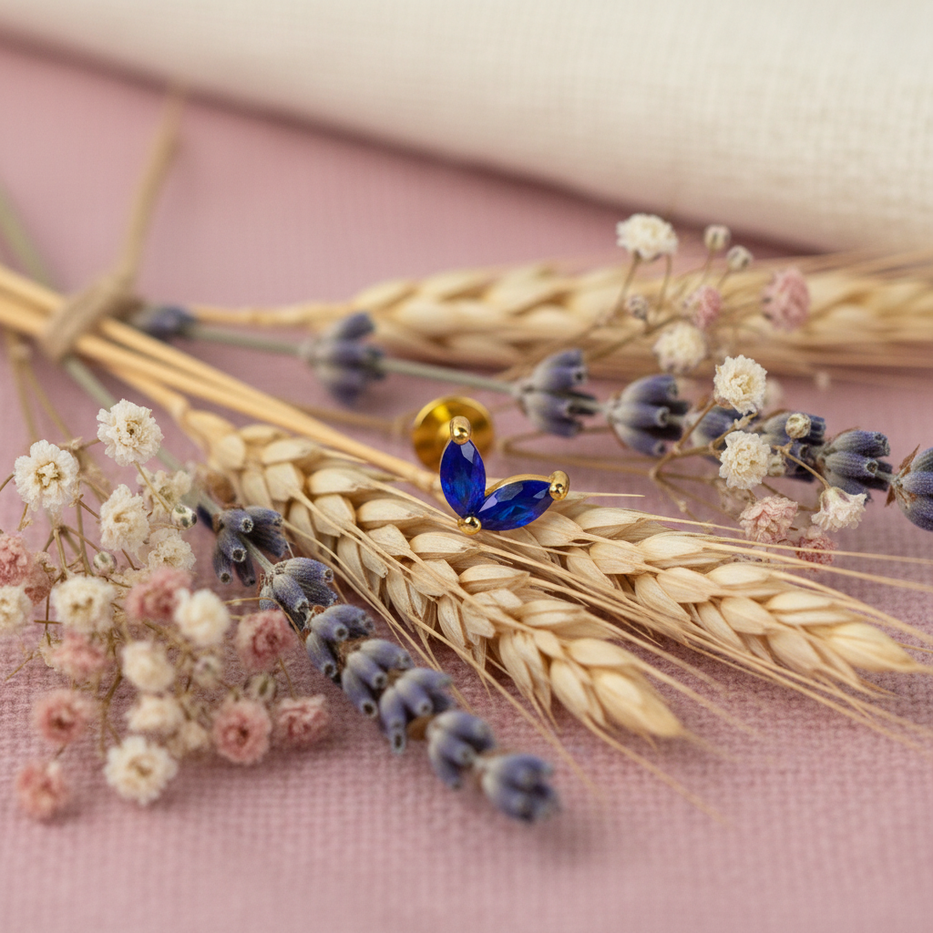 Eloree Jewellery Double Marquise Lapis Earring. 14K gold plated sterling silver flatback.