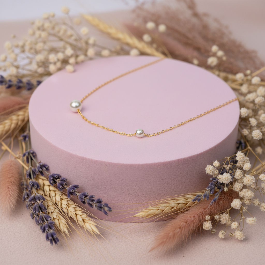 Eloree Jewellery Double Pearl Necklace. 14K gold-plated sterling silver pearl station necklace.