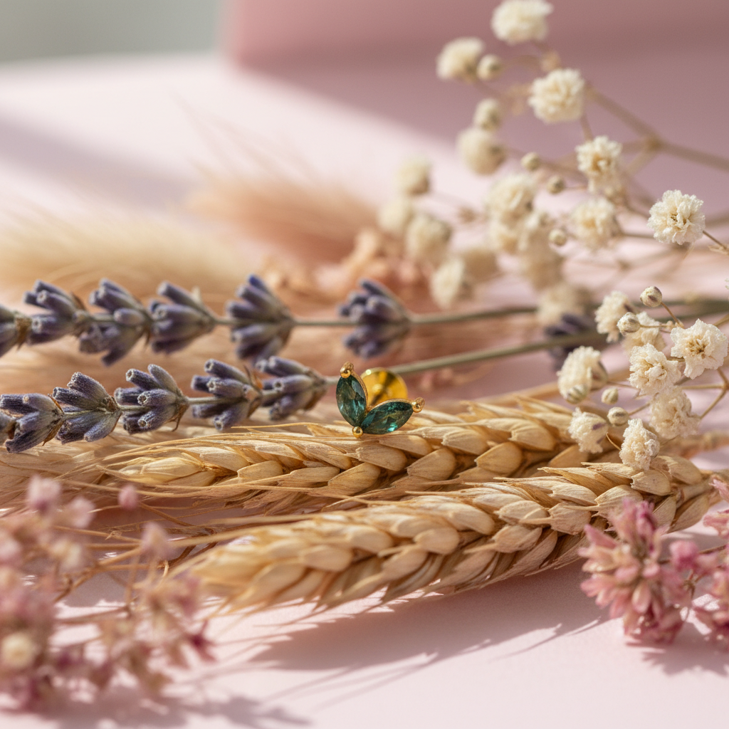 Eloree Double Stone Moss Agate Earring. 14k Gold Plated Sterling Silver flatback stud.