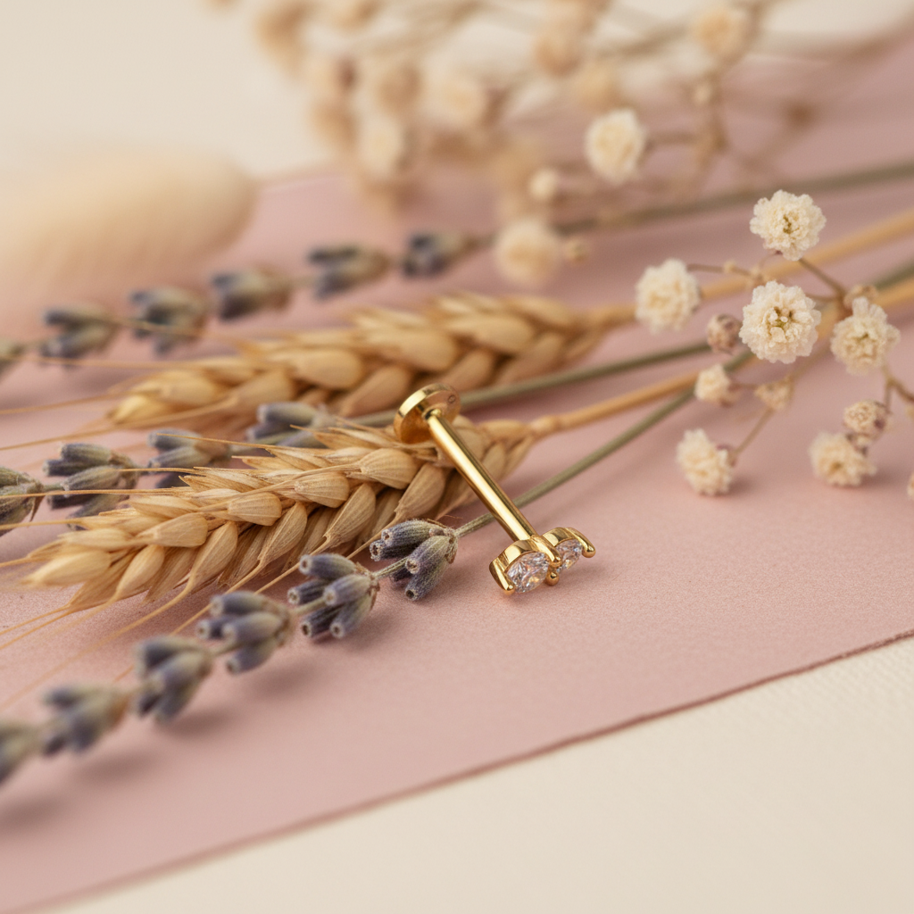 Eloree Jewellery Double Stone Stud Earring. 14K gold plated sterling silver flatback with cubic zirconia.