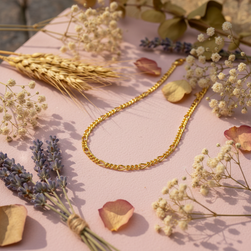 Eloree Jewellery Figaro Chain Necklace. 18K gold-plated sterling silver necklace.