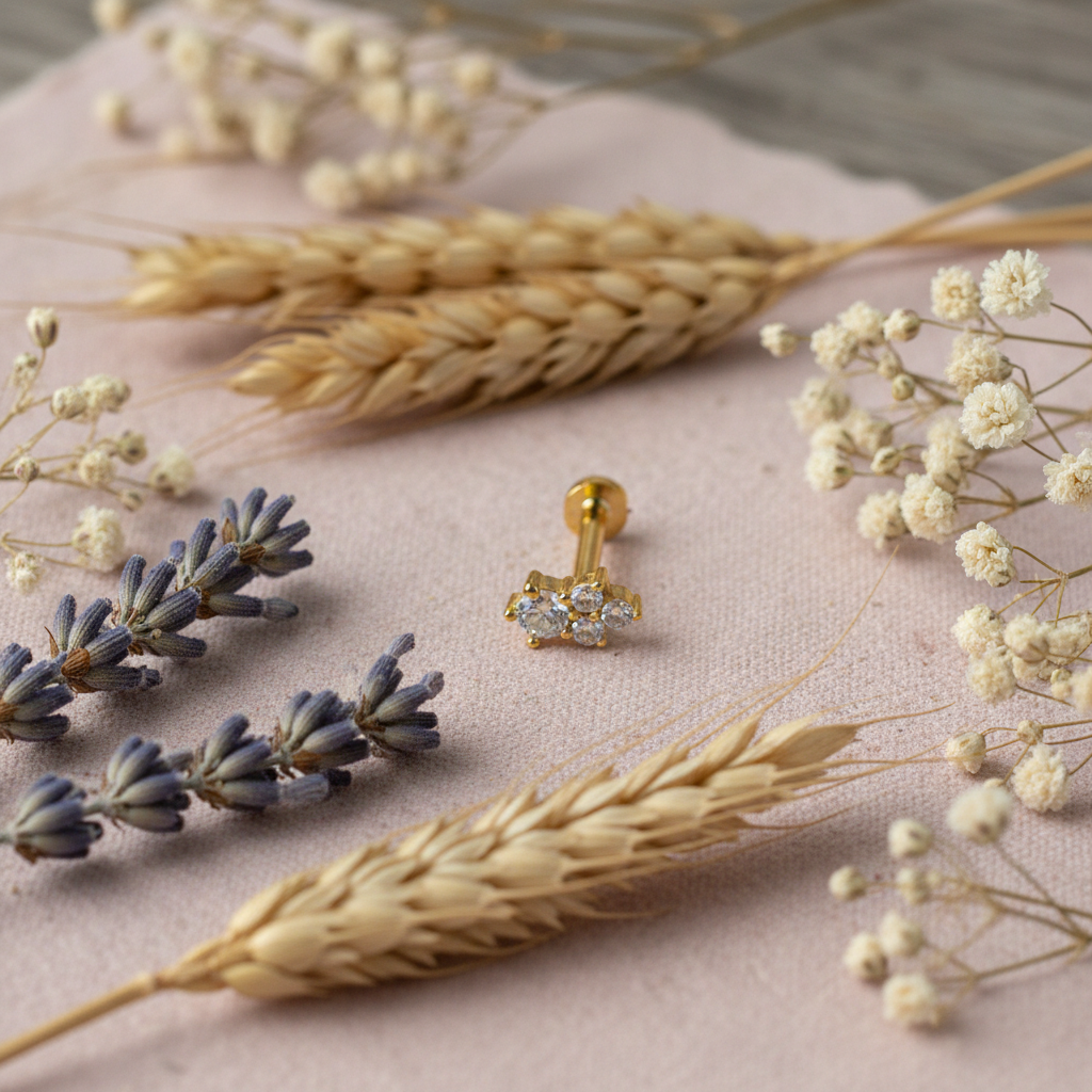 Eloree Jewellery Four Stone Earring. 14K gold plated sterling silver flatback with cubic zirconia.