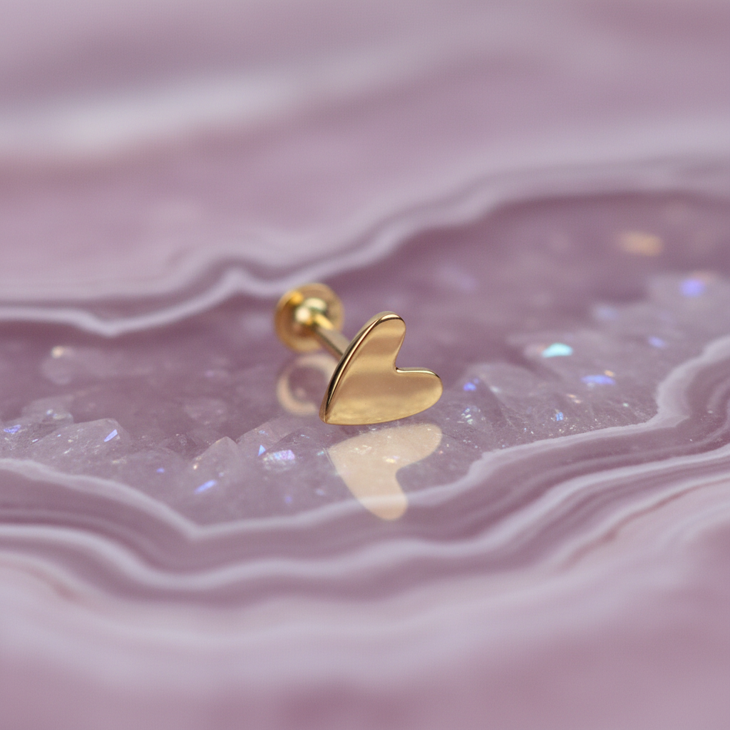 Heart Stud Flat Back Earring - 14K Solid Gold