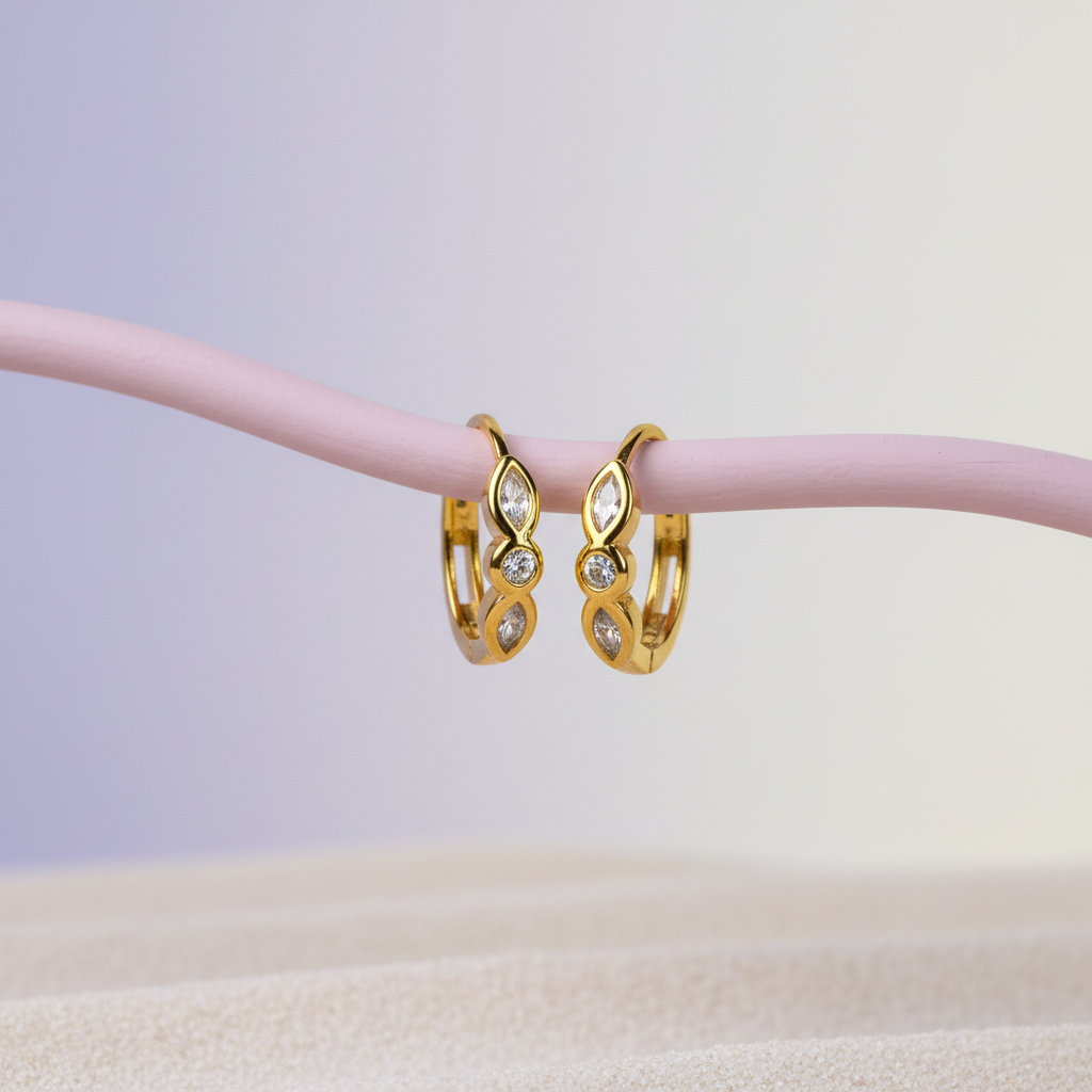 Infinity Wave Earring with Cubic Zirconia- 14K Gold Plated Sterling Silver