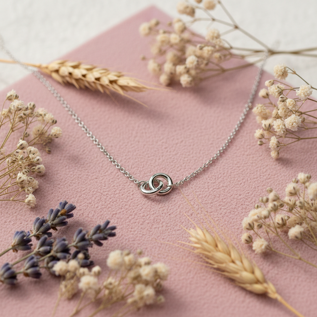 Eloree Jewellery Interlocking Double Ring Necklace - Sterling Silver product photo.