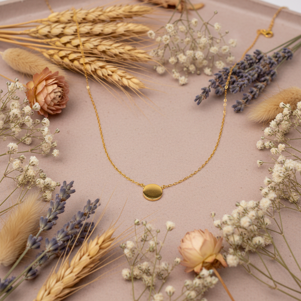 Eloree Jewellery Mini Disc Necklace: 14K Gold Plated Sterling Silver pendant.