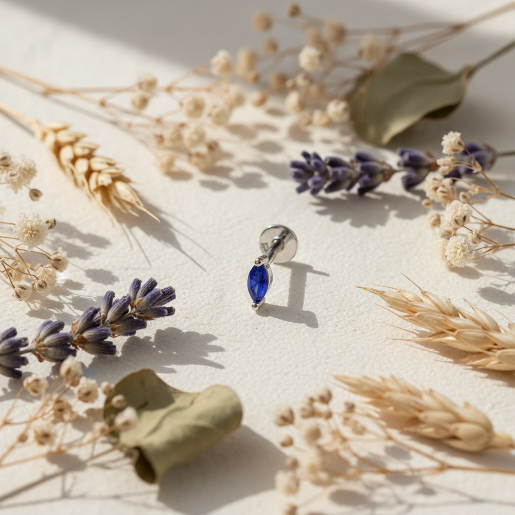 Eloree Jewellery Mini Marquise Lapis Lazuli Flat Back Earring in Sterling Silver product photo.
