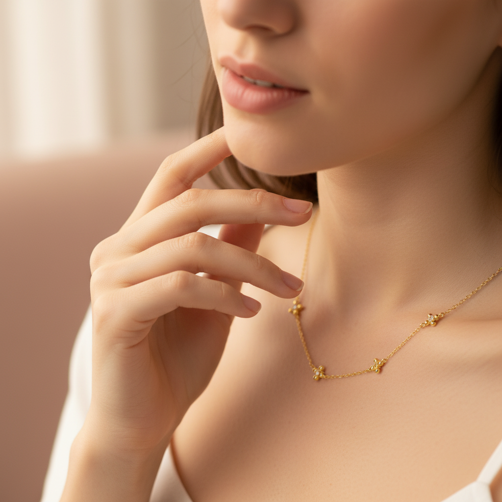 Multi Cross Necklace with Cubic Zirconia - 14K Gold Plated Sterling Silver