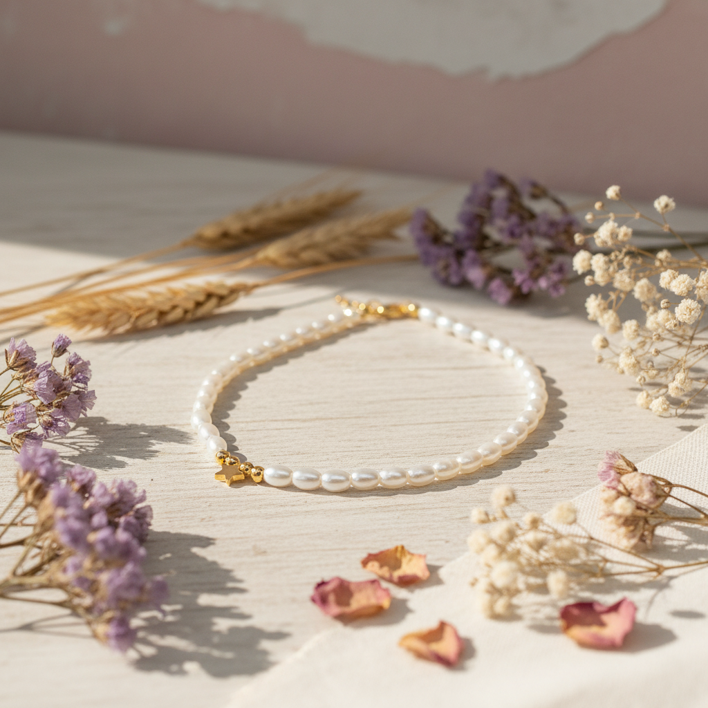 Eloree Silver Star Charm Necklace with Pearls. 14K gold plated sterling silver necklace.