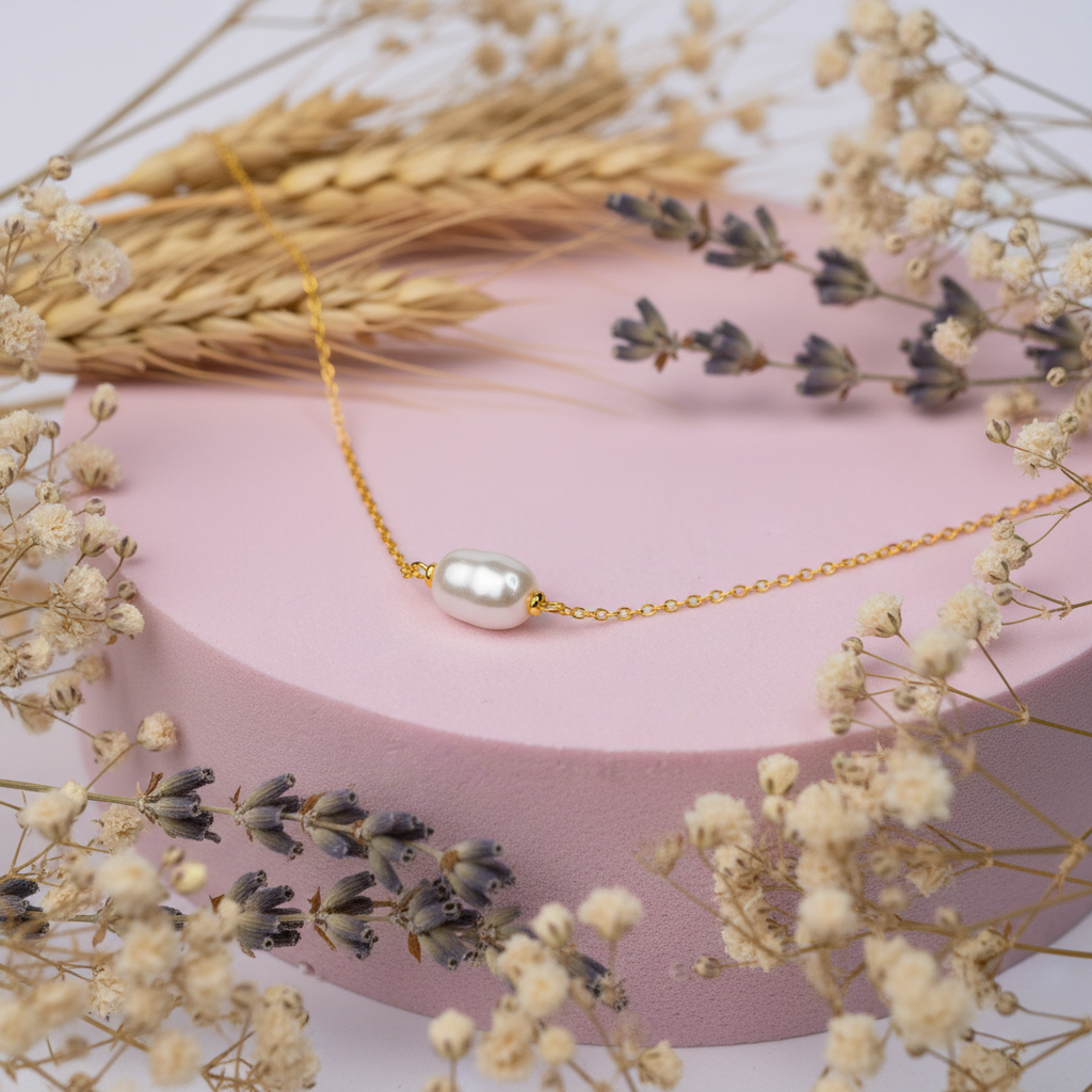 Eloree Single Pearl Necklace. 14K gold plated sterling silver pearl charm necklace.