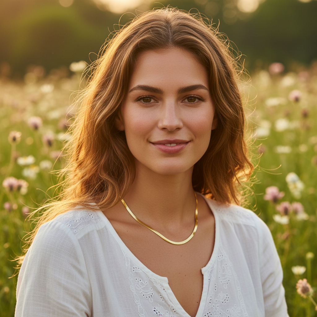 Slim Herringbone Chain Necklace 18K Gold Plated Sterling Silver