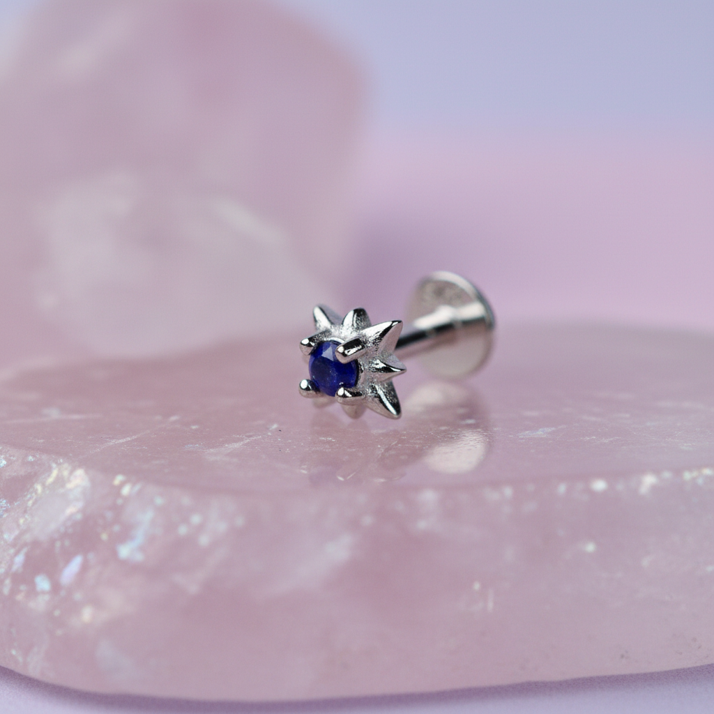 Star Set Flat Back Earring with Lapis Lazuli - Sterling Silver