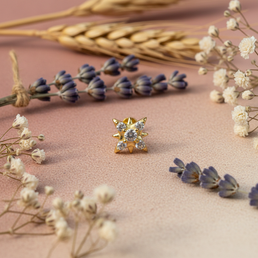 Eloree Jewellery Star Stud Earring. 14K gold plated sterling silver flatback with cubic zirconia.