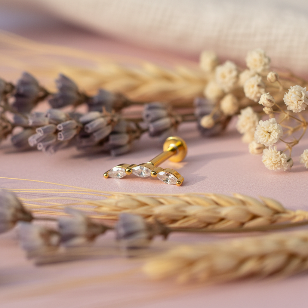 Eloree Jewellery Triple Marquise Flat Back Earring. 14K gold plated sterling silver with cubic zirconia.