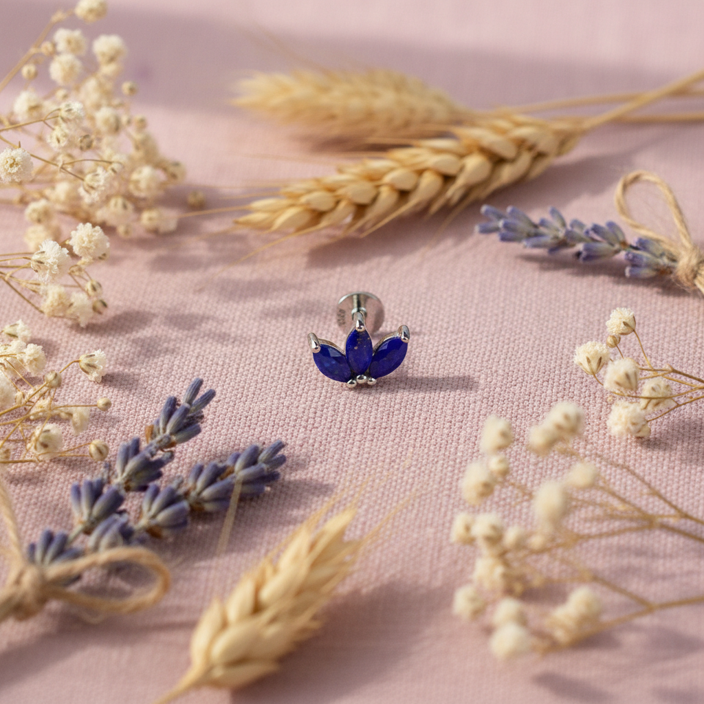 Eloree Jewellery Triple Marquise Lapis Lazuli Flat Back Earring, sterling silver.