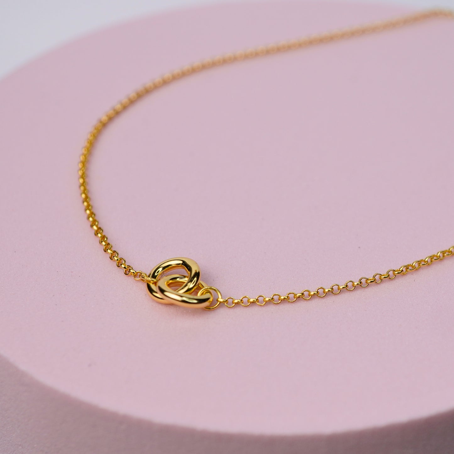 Interlocking Double Ring Necklace - 14K Gold Plated Sterling Silver