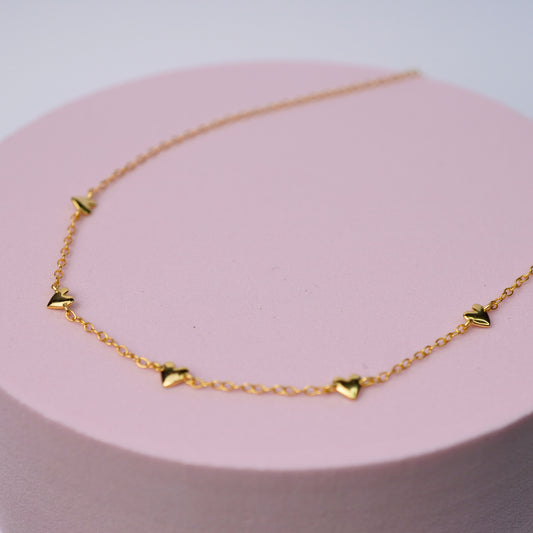 Multi Heart Charm Necklace - 14K Gold Plated Sterling Silver