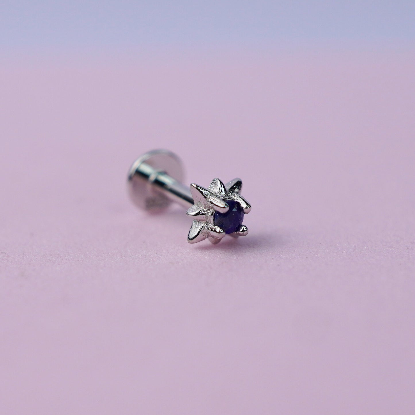 Star Set Flat Back Earring with Lapis Lazuli -  Sterling Silver