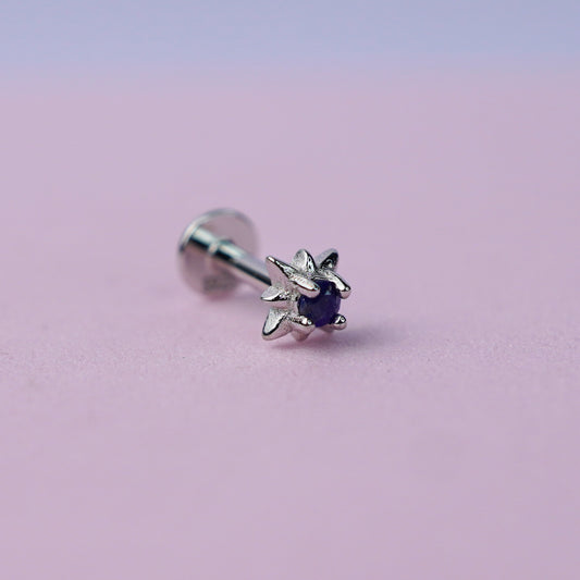 Star Set Flat Back Earring with Lapis Lazuli -  Sterling Silver