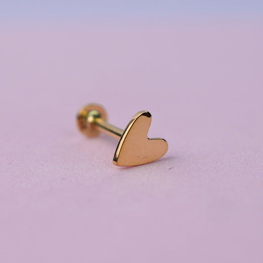 Heart Stud Flat Back Earring - 14K Solid Gold