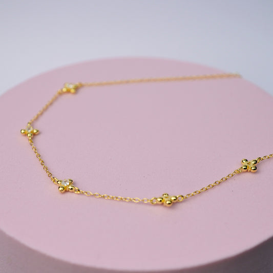 Multi Cross Necklace with Cubic Zirconia - 14K Gold Plated Sterling Silver