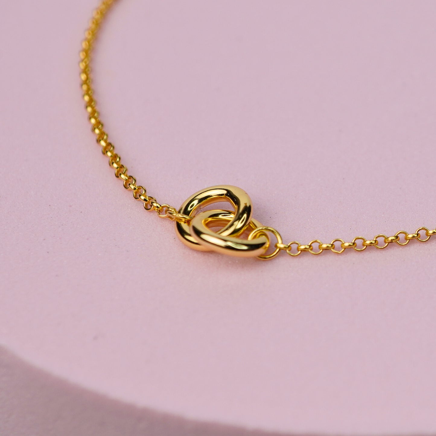 Interlocking Double Ring Necklace - 14K Gold Plated Sterling Silver
