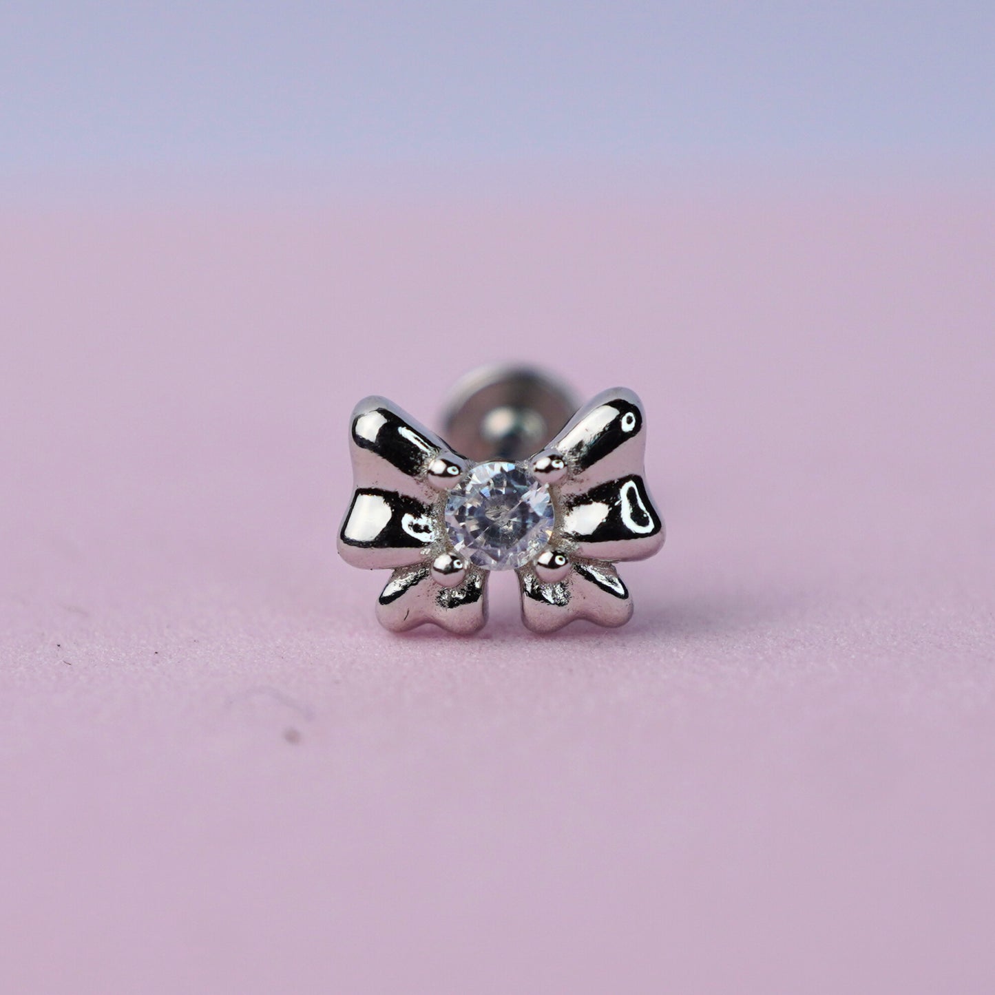 Bow Flat Back Earring with Cubic Zirconia - Sterling Silver