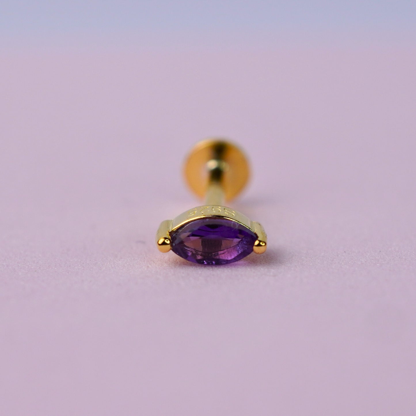 Pear Teardrop Stud Earring with Amethyst - 14K Gold Plated Sterling Silver