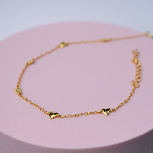 Multi Heart Charm Bracelet -14K Gold Plated Sterling Silver