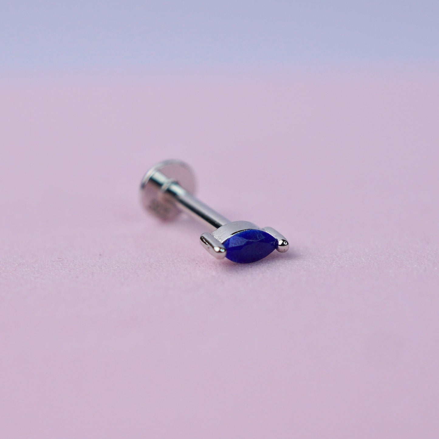 Mini Marquise Flat Back Earring with Lapis Lazuli - Sterling Silver
