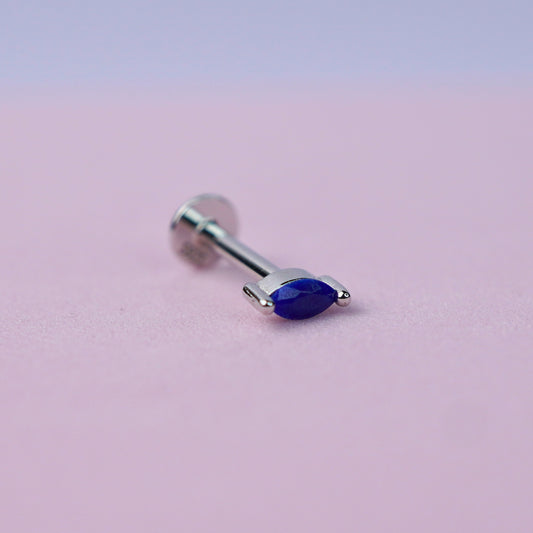 Mini Marquise Flat Back Earring with Lapis Lazuli - Sterling Silver