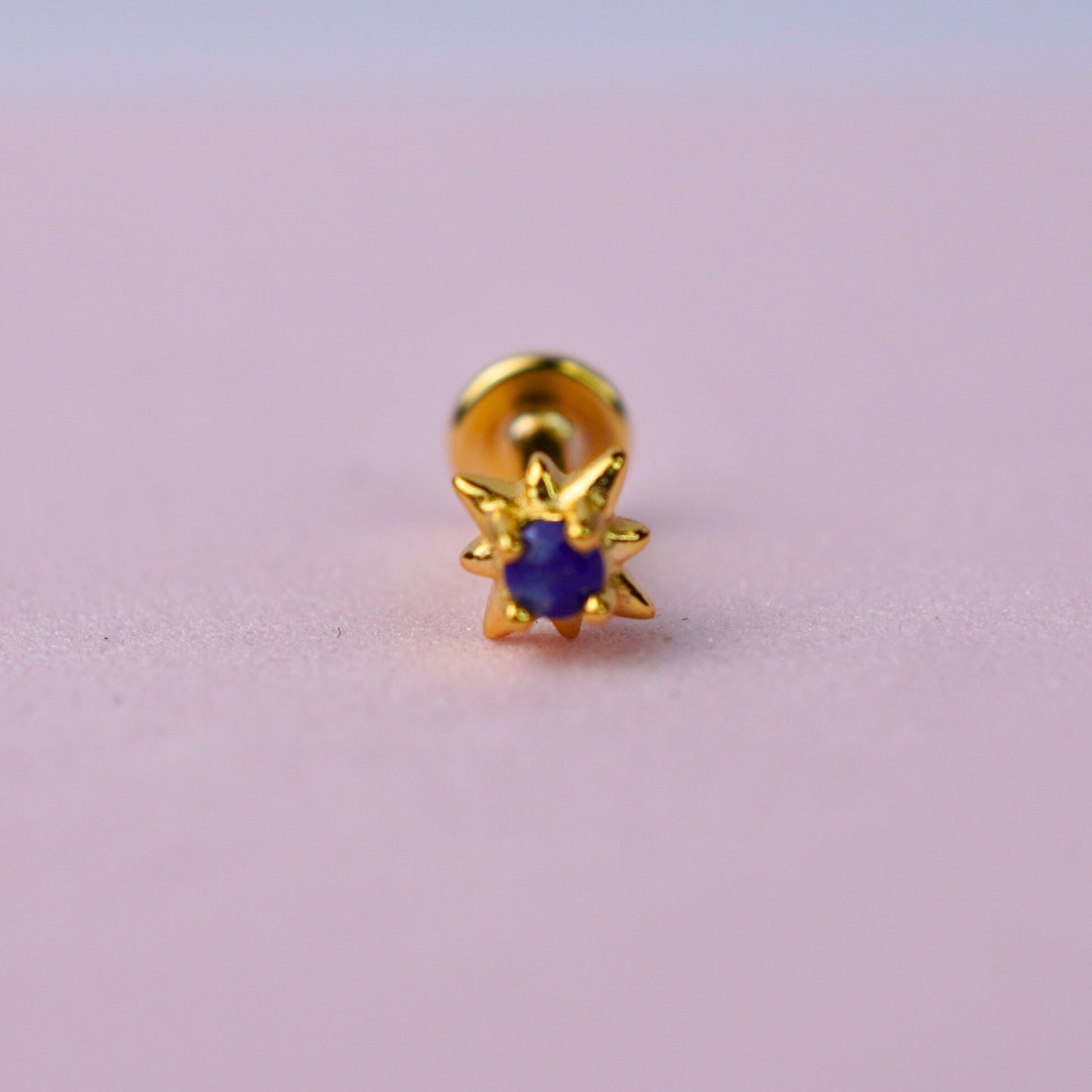 Star Set Flat Back Earring with Lapis Lazuli - 14K Gold Plated Sterling Silver