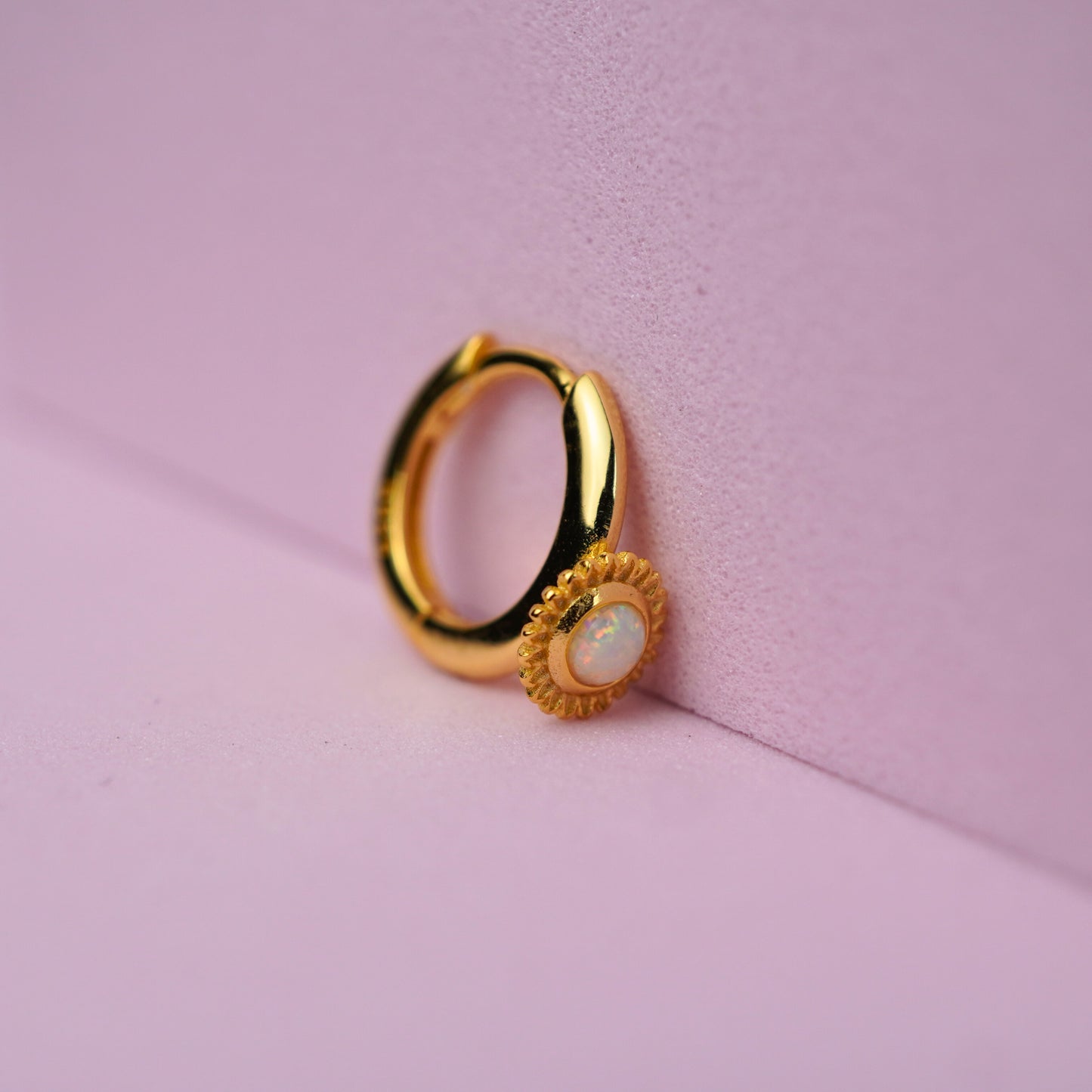 Opal Huggie Hoop Earrings - 14K Gold Plated Sterling Silver