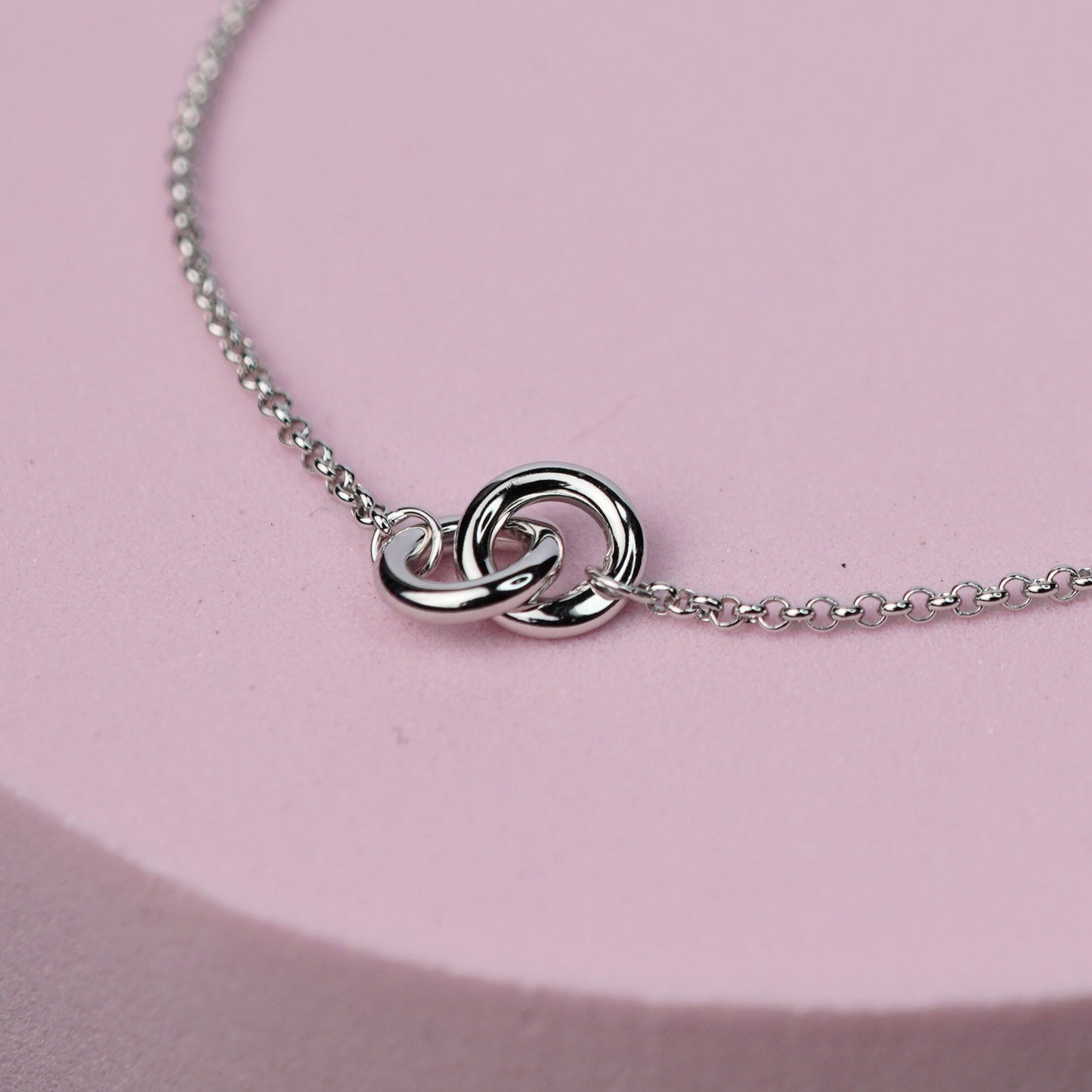 Interlocking Double Ring Necklace - Sterling Silver