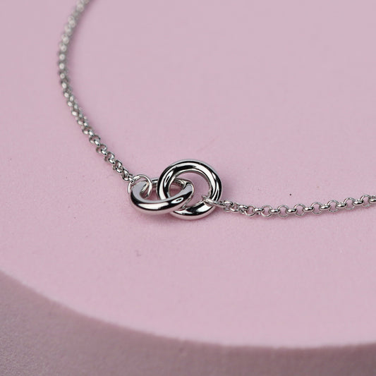 Interlocking Double Ring Necklace - Sterling Silver