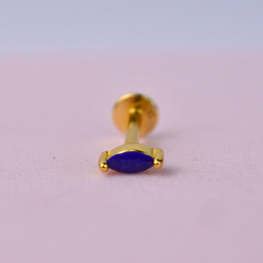 Marquise Flat Back Earring with Lapis Lazuli -14K Gold Plated Sterling Silver