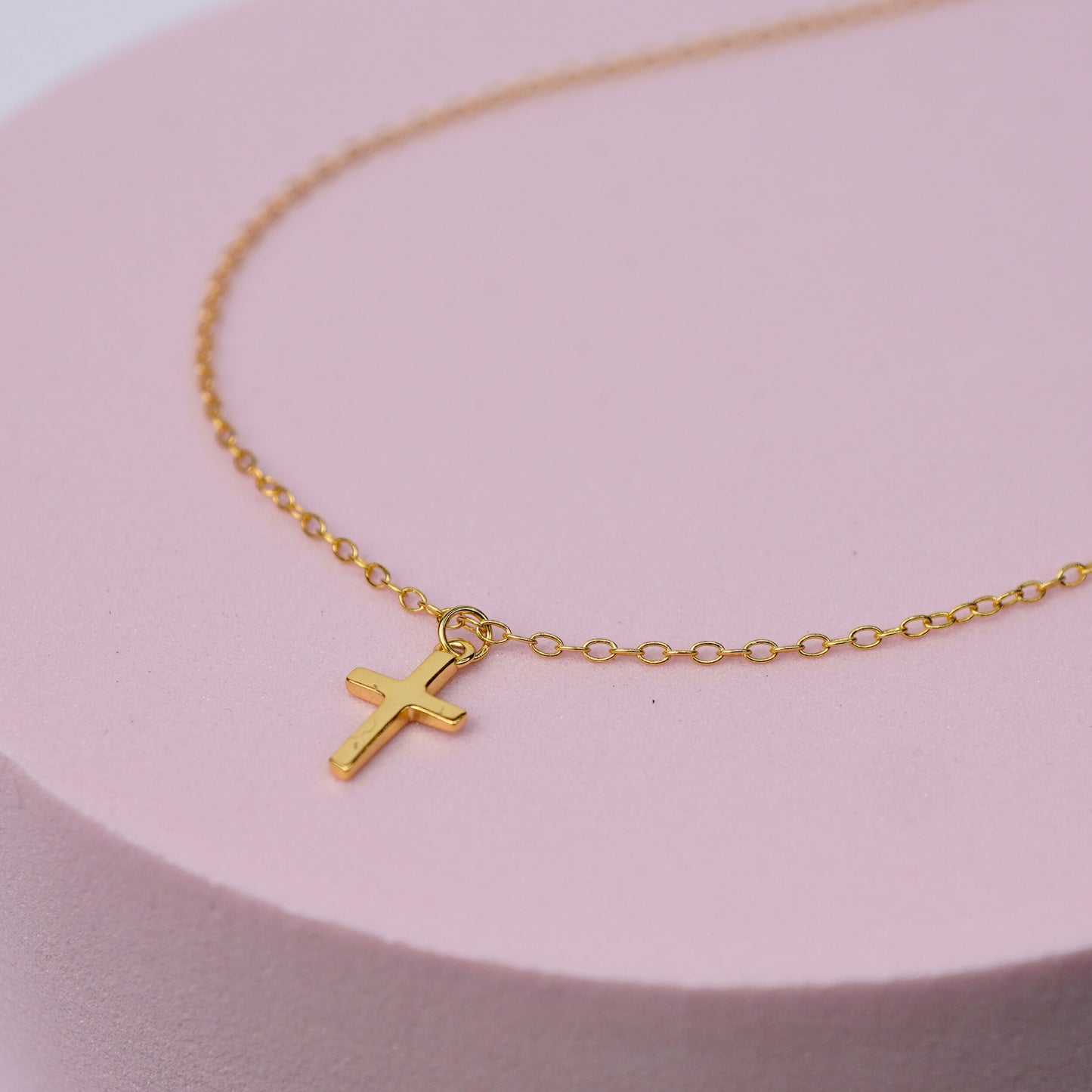 Small Cross Pendant Necklace - 14K Gold Plated Sterling Silver