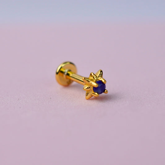 Star Set Flat Back Earring with Lapis Lazuli - 14K Gold Plated Sterling Silver